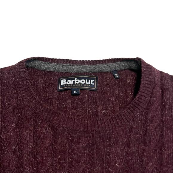 Barbour Wool Linen Cable Knit Crewneck Sweater Burgundy Men's XL - Picture 3 of 8